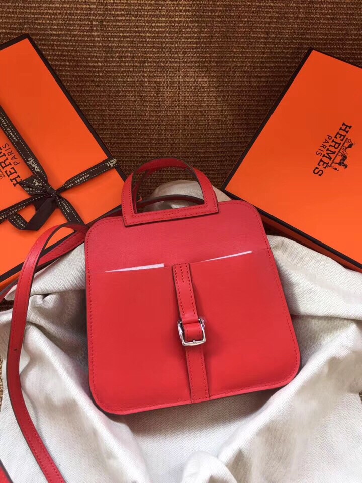 Hermes Mini Halzan 22 Handbag Shoulder Bag In Feu Orange Swift Leather